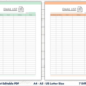 Printable Email List Template, Printable Email List Sheet, Mailing ...