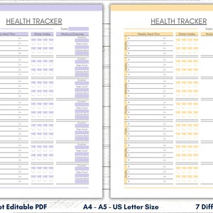 Printable Health Tracker, Printable Health Planner, Food Tracker, Water ...