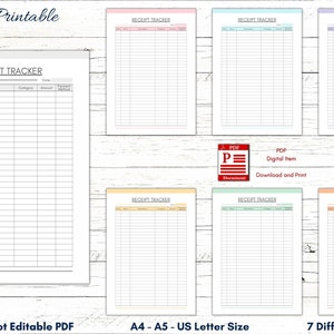 Printable Receipt Tracker, Receipt Sheet, Receipt Log Template, Receipt Book, Receipt Planner ...
