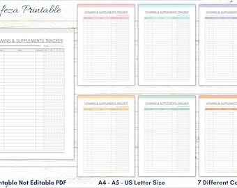 Printable Vitamins and Supplements Tracker, Health Planner (PDF)