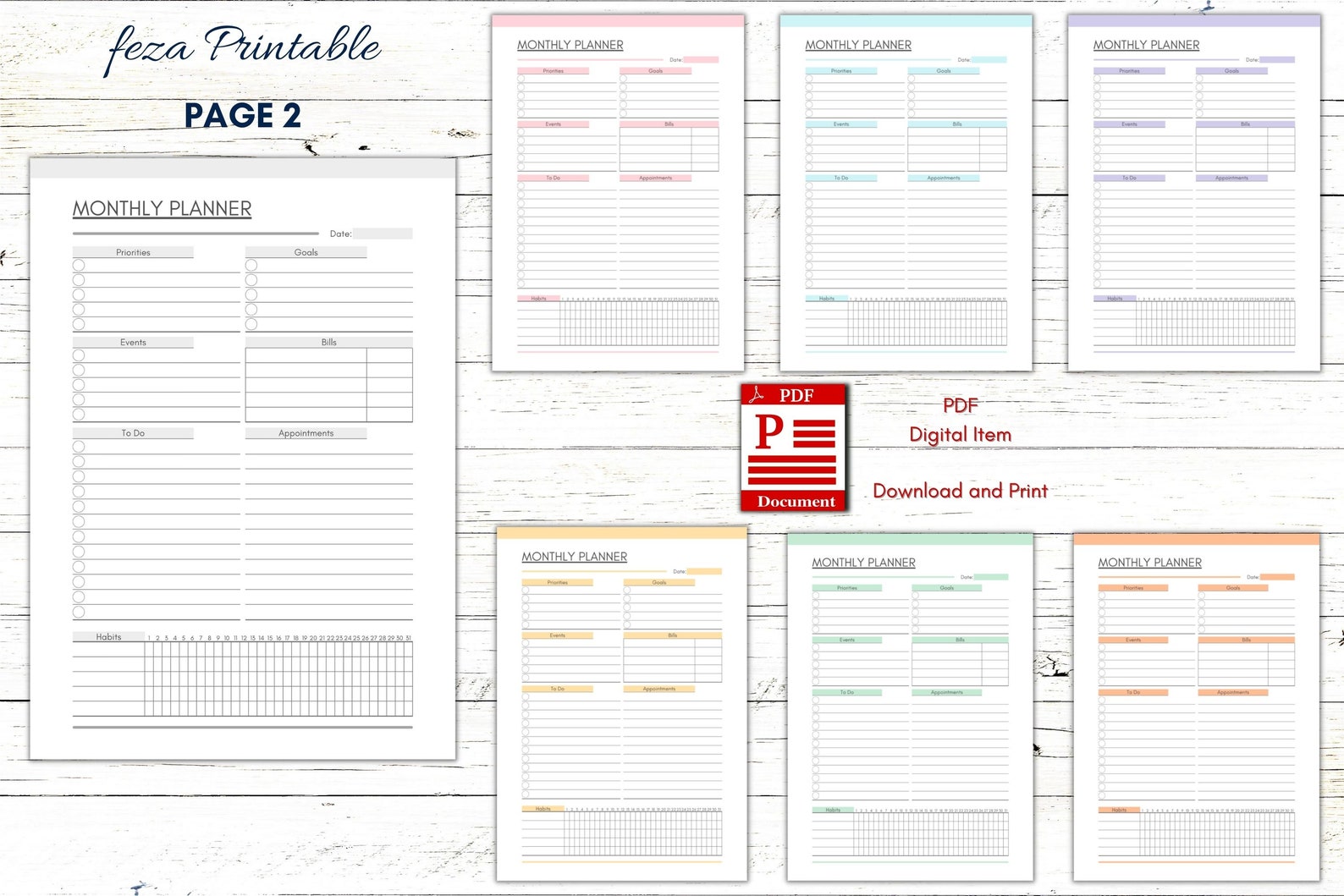 Printable Monthly Planner, PDF Monthly Calendar, PDF Monthly Organizer ...