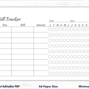 A6 Bill Tracker Printable Template, Bill Organizer, A6 Bills Tracker ...