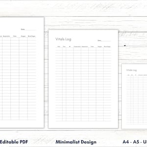Vitals Log, Printable & Editable, Vital Signs Log, Vital Signs Sheet, Vital Signs Chart, Vital Sign Logbook, Vital Sign Tracker A4 A5 Letter