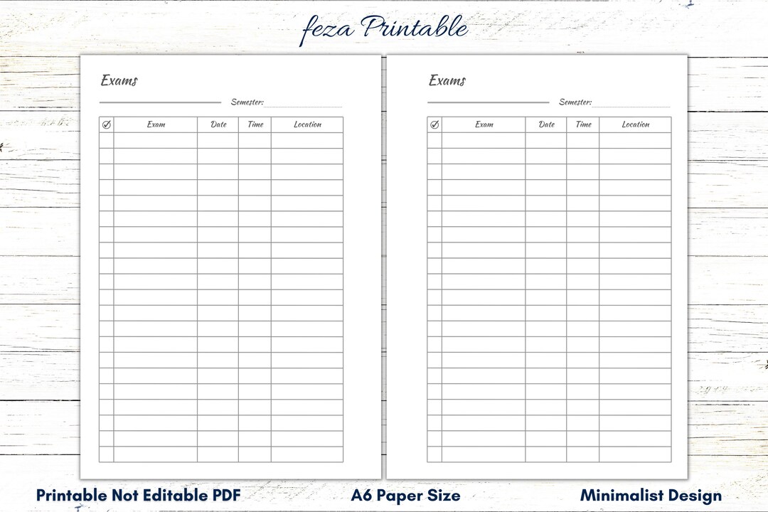 A6 Exam Tracker Printable, Exam Planner, Exam Template, Exam Table ...
