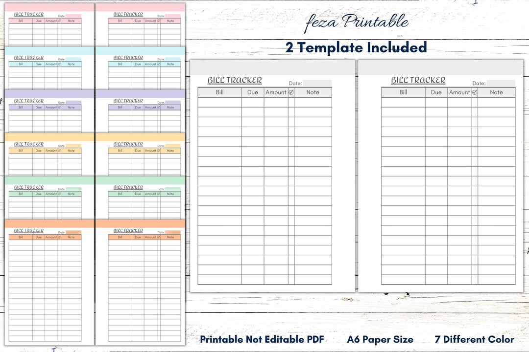 A6 Printable Bills Tracker, A6 Bill Payments Checklist, PDF A6 Bills ...