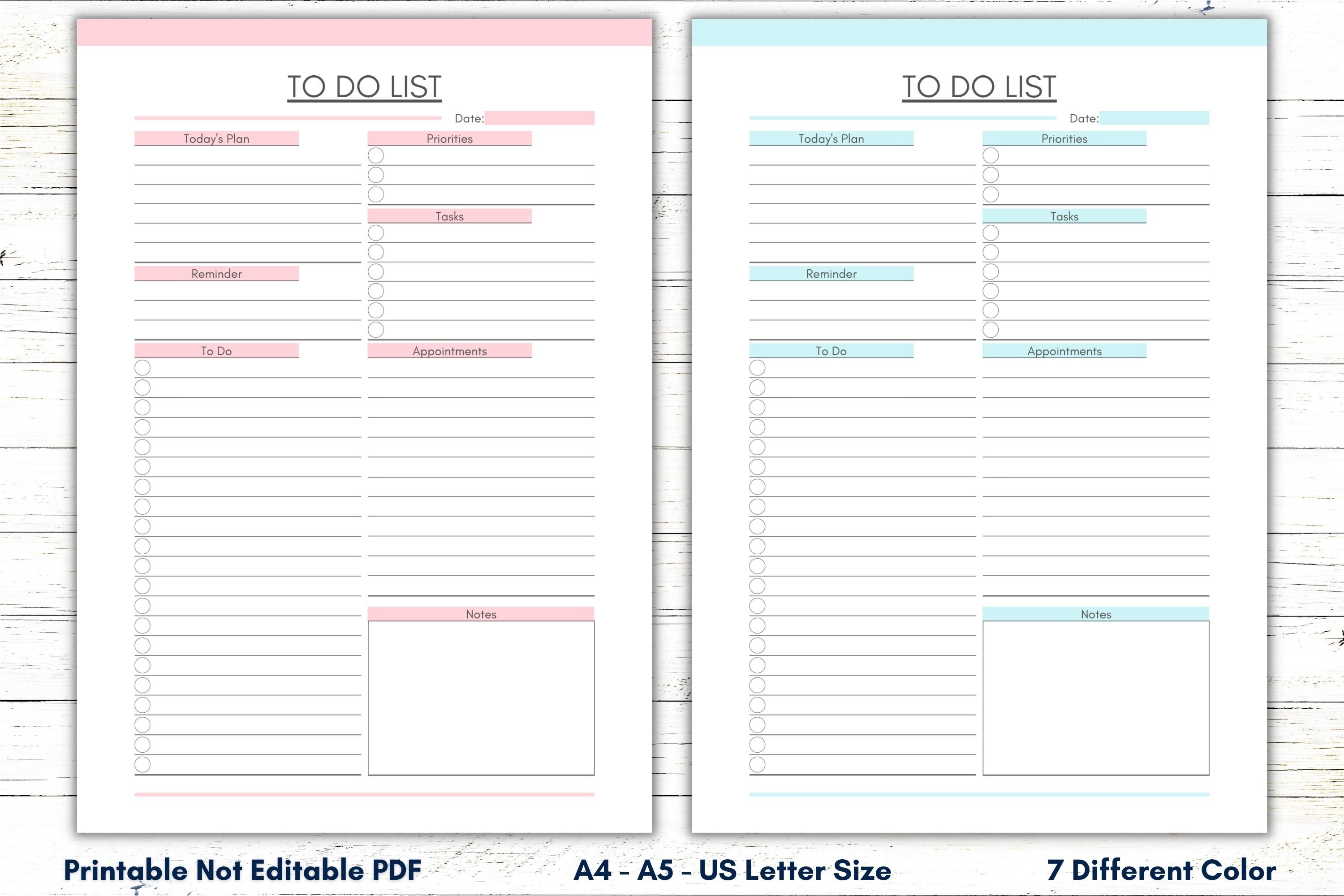 Printable to Do List, 2 Version Printable Minimalist to Do List, Daily ...