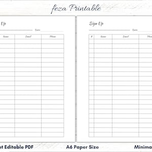 A6 Sign Up Sheet, Sign Up Sheet Template, Sign Up Sheet Printable Sign Up List, Registration Sign Up, Attendance Sign Up, Sign Up Insert PDF