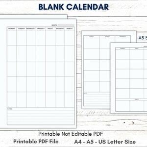 Printable Blank Calendar Minimalist Calendar Blank Monthly | Etsy