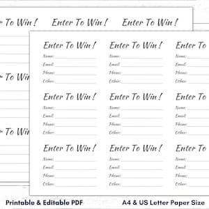 Billet de tombola imprimable, modèle de billet de tombola modifiable, entrez pour gagner modèle, carte gagnante, entrez pour gagner imprimable, modèle de carte de tombola