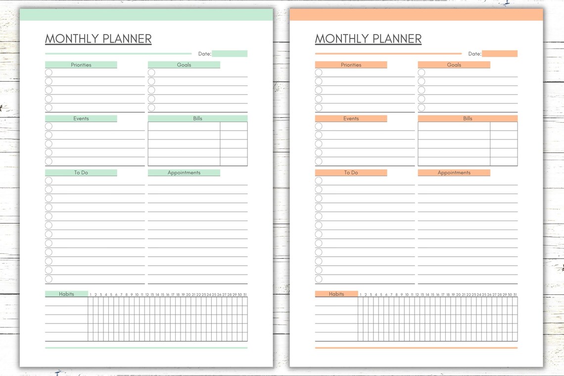 Printable Monthly Planner, PDF Monthly Calendar, PDF Monthly Organizer ...