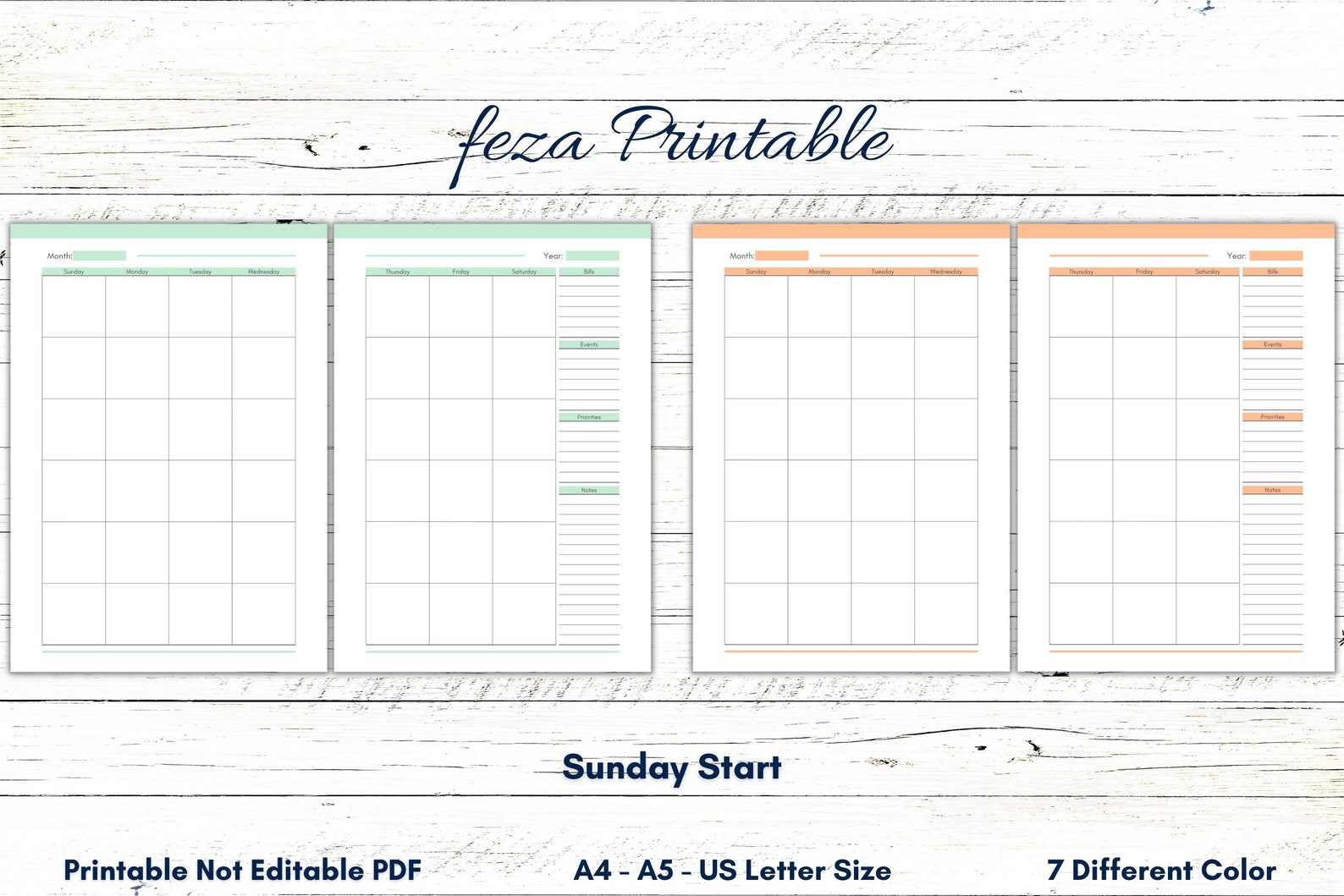 Printable Monthly Calendar, Printable Monthly Organizer, Printable Monthly Planner, Printable ...
