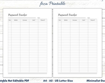 Minimalist Password Tracker Printable (PDF)