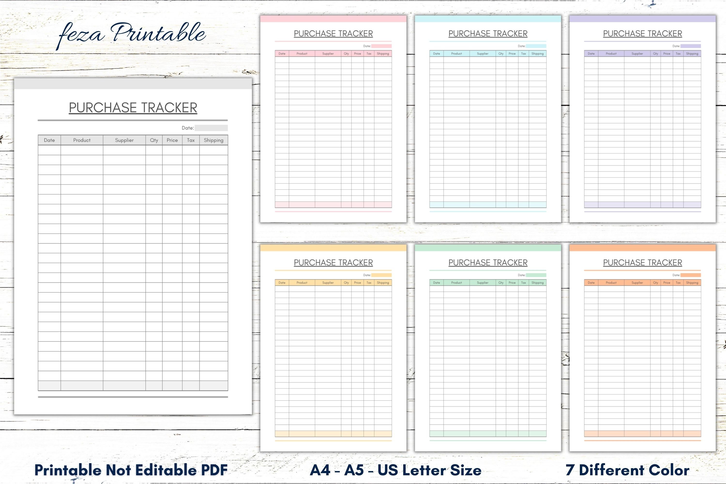 Printable Purchase Tracker, Printable Business Planner, Printable ...
