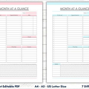 Printable One Line A Day and Month at A Glance Template, PDF Monthly ...