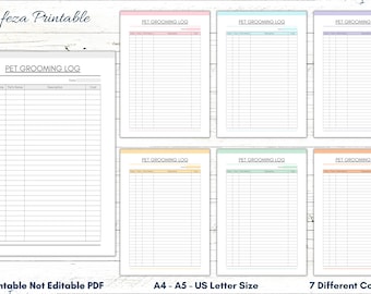 Plantilla imprimible de registro de cuidados de mascotas y planificador de salud (descarga digital)