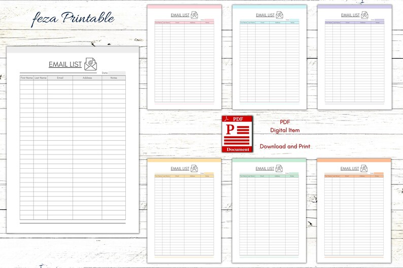 Printable Email List Template, Printable Email List Sheet, Mailing ...