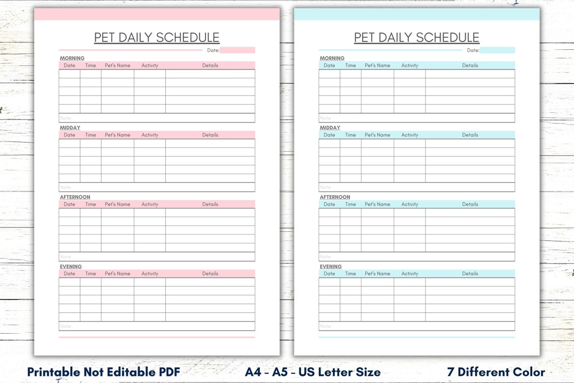 Printable Pet Daily Activity List, Pet Daily Schedule Sheet, Pet Daily ...