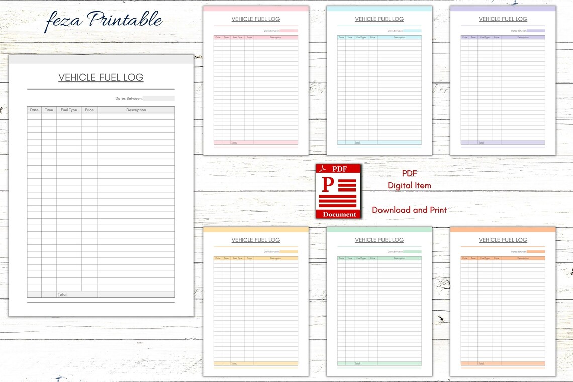 Printable Vehicle Fuel Log, Fuel Oil Tracker, Fuel Price Tracker ...