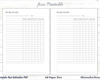A6 Weekly Checklist Printable, Minimalist To Do List (PDF)