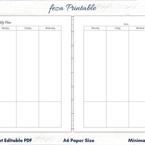 A6 Weekly Planner Insert, Weekly Planner Printable, Weekly Planner ...