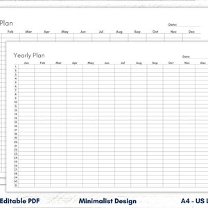 Yearly Planner Printable Editable Yearly Planner Calendar Monthly ...
