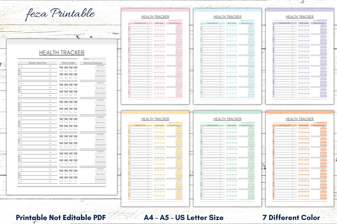 Printable Health Tracker, Printable Health Planner, Food Tracker, Water ...