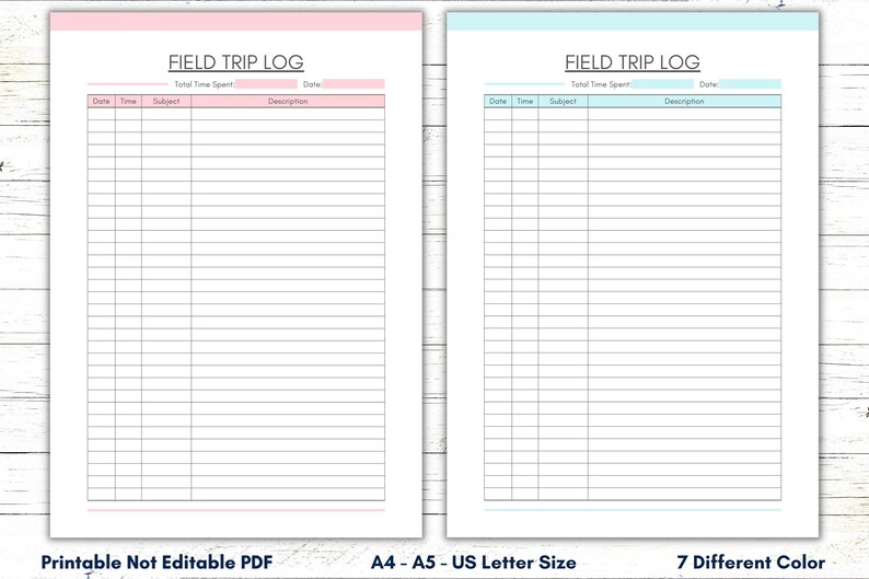 Printable Field Trip Log, Field Trip Template, Field Trip Sheet ...