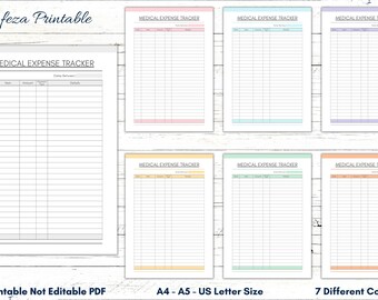 Printable Medical Expense Tracker, A4 A5 US Letter (PDF)