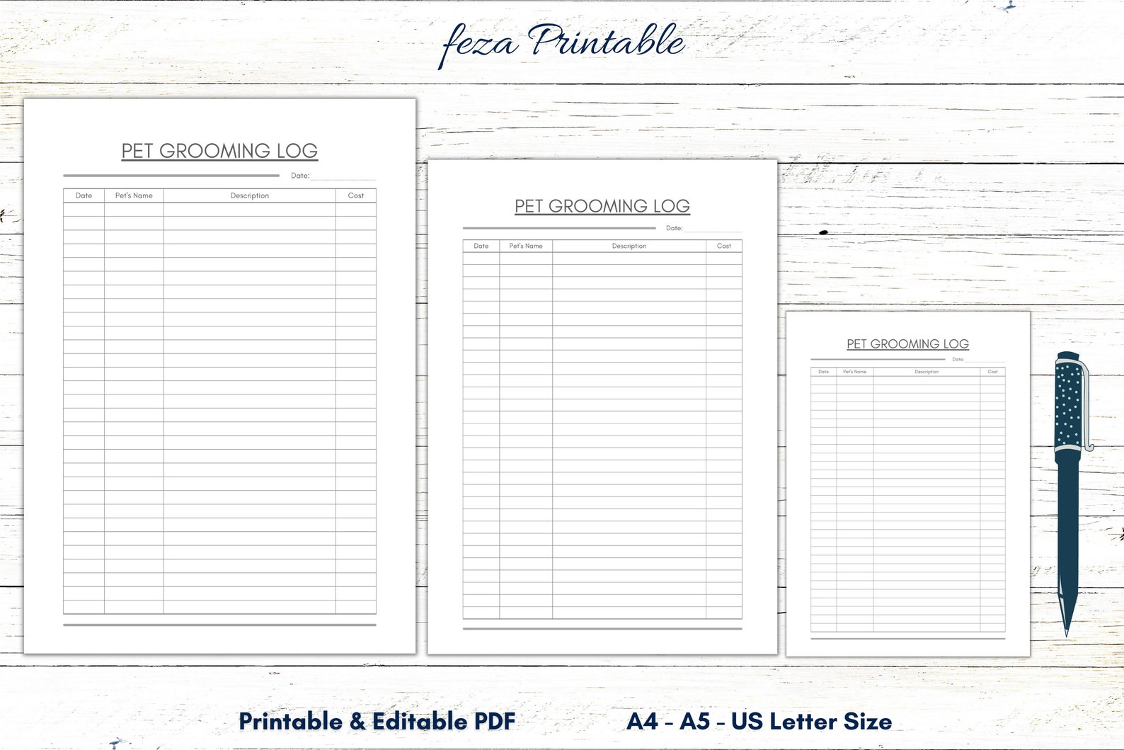 Pet Grooming Tracker Printable, Pet Grooming Log Editable, Pet Grooming