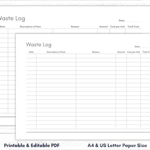 Waste Log Printable Waste Tracker Template Restaurant Planner Food Waste Log Printable Waste Tracker Template Restaurant Planner Food