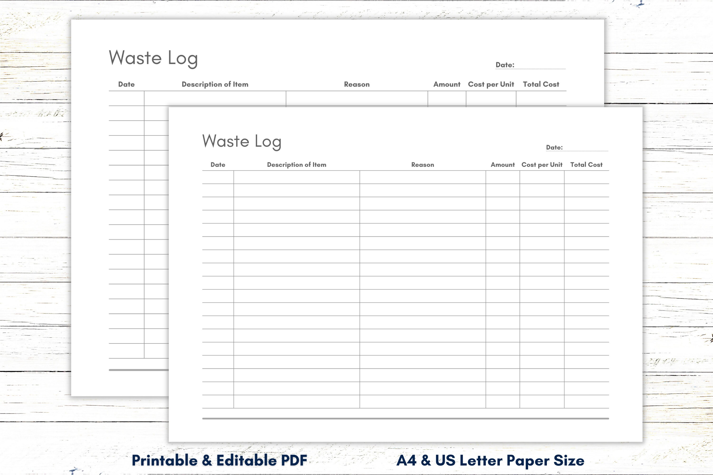 Waste Log Printable Waste Tracker Template Restaurant Planner Food Waste Log Printable Waste Tracker Template Restaurant Planner Food