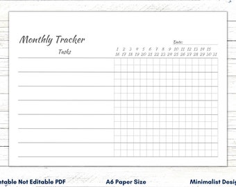 A6 Monthly Tracker Printable Template, Task Checklist (PDF)