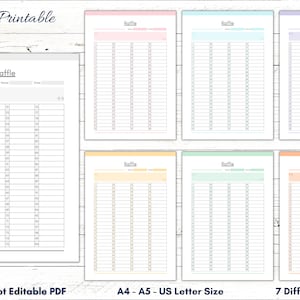 Plantilla imprimible de lista de rifa, lista en blanco numerada, plantilla de rifa, lista en blanco imprimible, PDF, descarga instantánea, A4, A5, carta de EE. UU.
