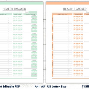 Printable Health Tracker, Printable Health Planner, Food Tracker, Water ...