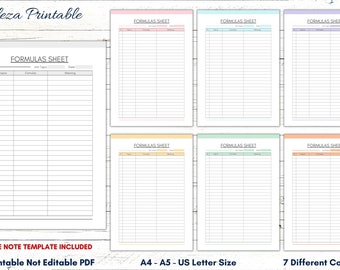 Afdrukbaar formulebladsjabloon, studienotities (pdf, A4, A5, US Letter)