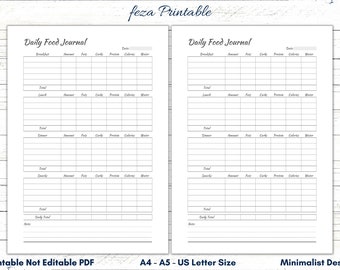 Daily Food Journal Printable, A4 A5 US Letter (PDF)
