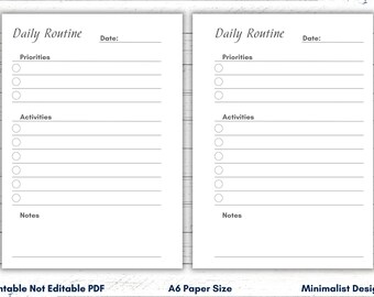 A6 Daily Routine Checklist, Minimalist Planner (PDF)