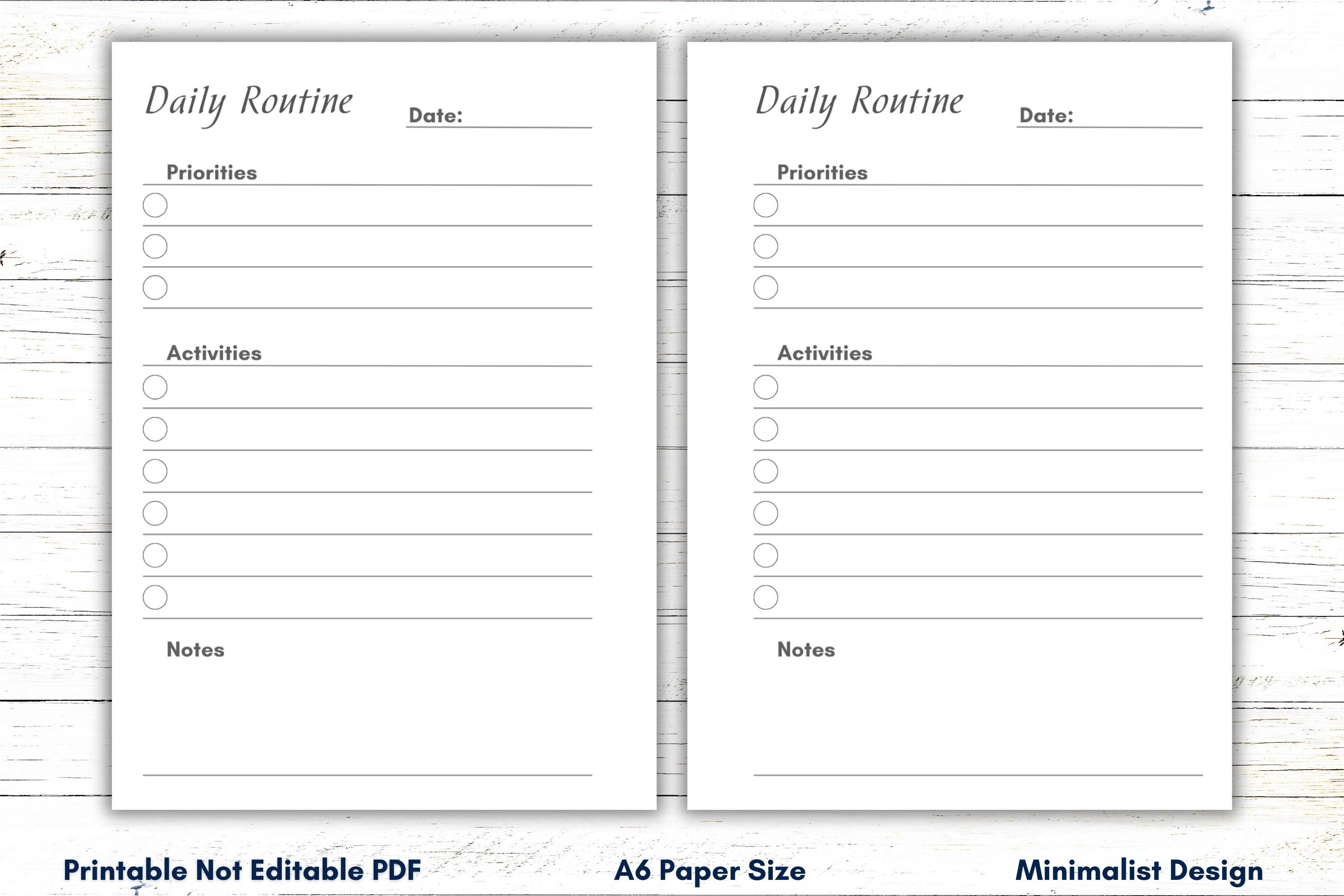 Routine Inerts A6, Daily Routine Checklist, Routine Chart Printable, Routine Planner ...