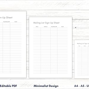 Modello lista di posta, Foglio di iscrizione e-mail, Tracker e-mail, Lista di posta stampabile e modificabile, Modulo e-mail, Modello lista e-mail, A4 A5, Lettera