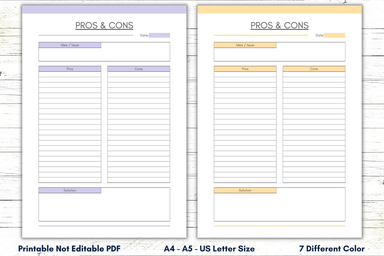 Printable Pros and Cons List, Idea Issue Planner Template, Problem Solving Sheet, Advantages ...