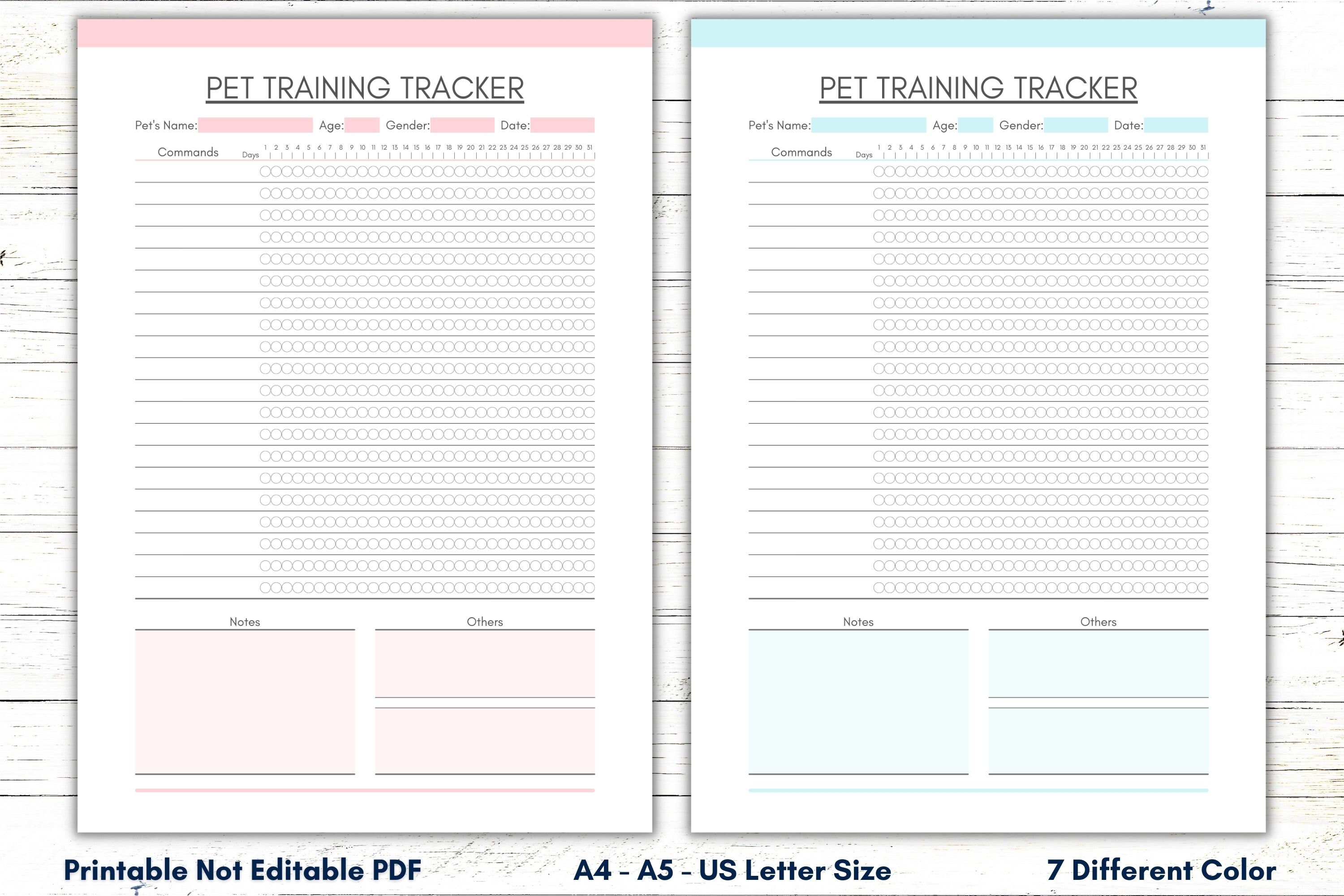 Printable Pet Training Log, Puppy Training Planner, Weekly Training ...