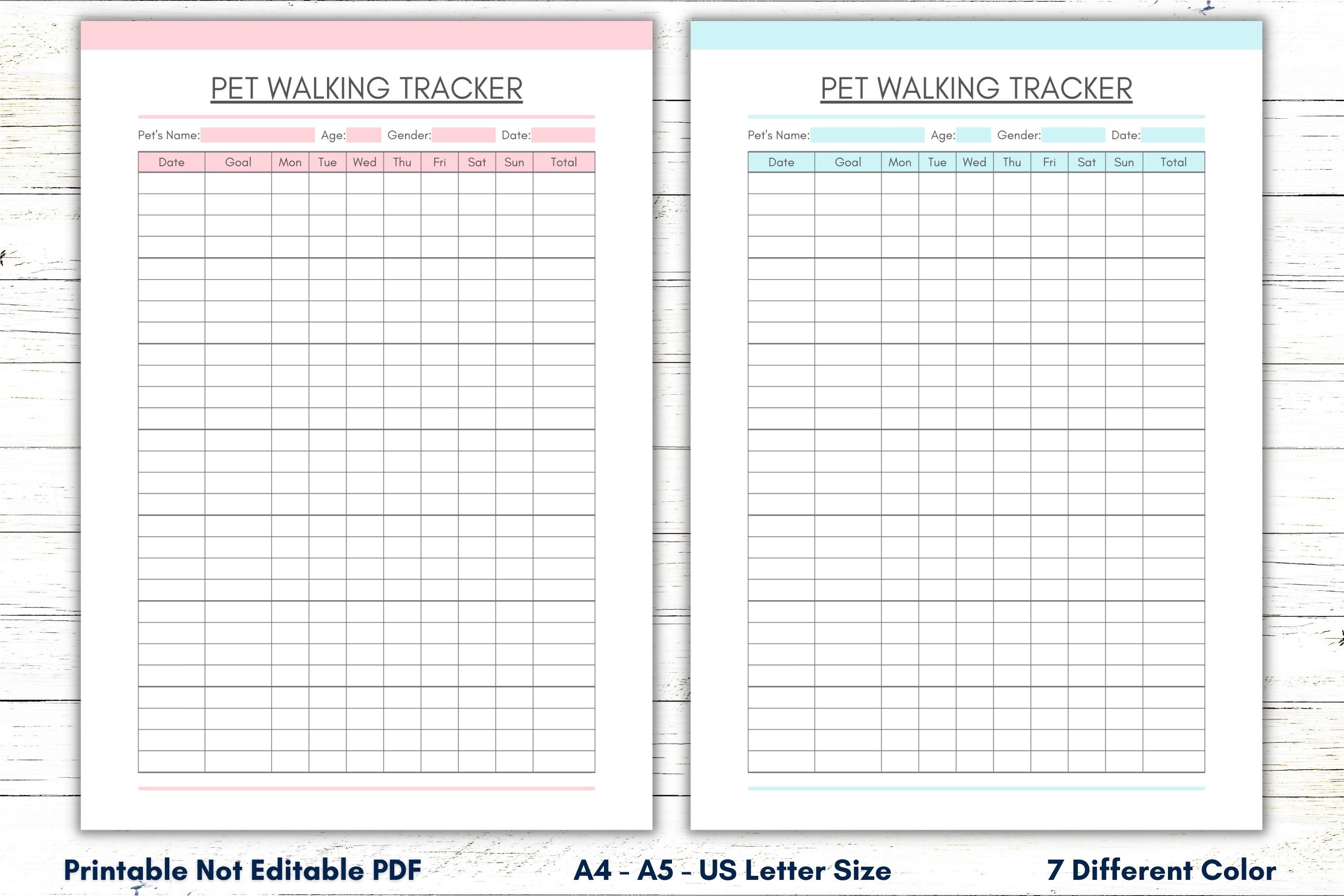 Printable Pet Walking Tracker, Dog Walking Planner, Dog Walking ...