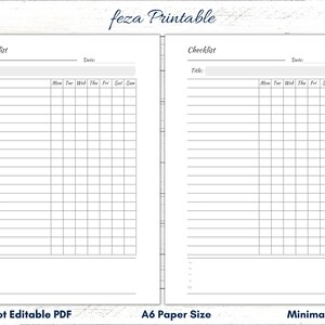 A6 Checklist Printable, Checklist Template, Checklist Planner, Weekly Checklist, Daily Checklist, A6 Binder Inserts, To Do List, Task List