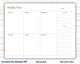Horizontal Weekly Planner Printable: US Letter Size (PDF)