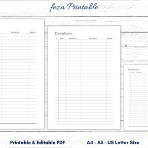 Donation Tracker Printable , Donation Form, Donation Sign, Donations Printable, Donations Fundraiser, Fundraiser Template,  A4 A5 Letter PDF