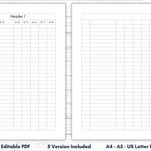 Blank Columns Chart Sheet Printable, Editable Blank Worksheet, Fillable Blank Columns Table, PDF Blank Columns Template, Lined Blank Columns
