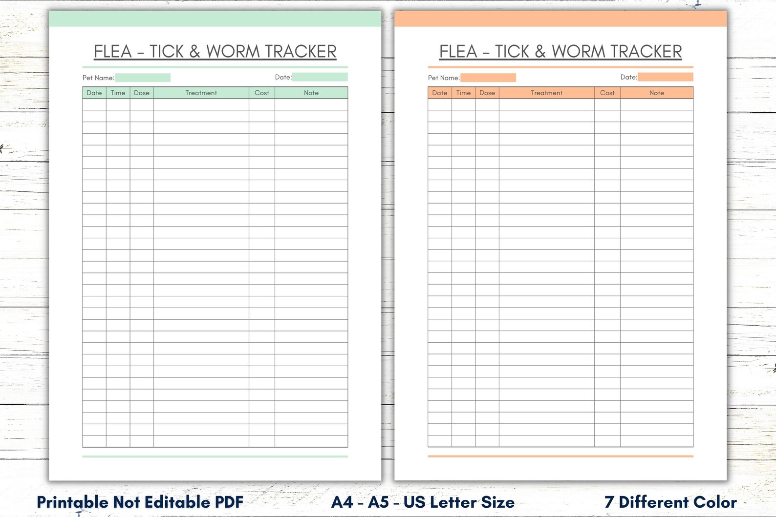Printable Pet Flea Tick and Worm Tracker, Pet Treatment Log, Pet Care ...