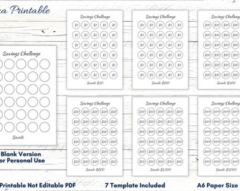 A6 Savings Challenge Printable, Money Saving Tracker (PDF)