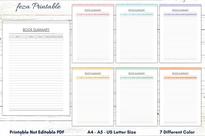 Book Summary Page Template Printable, Summary Sheet, Book Planner