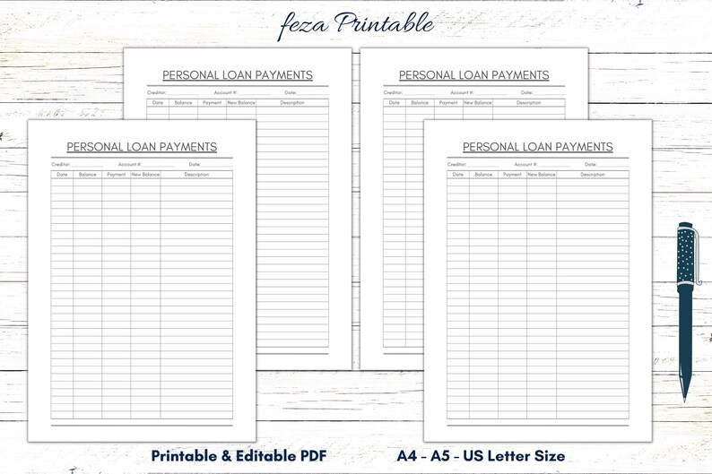 Personal Loan Payment Tracker Printable Template, Editable Loan ...